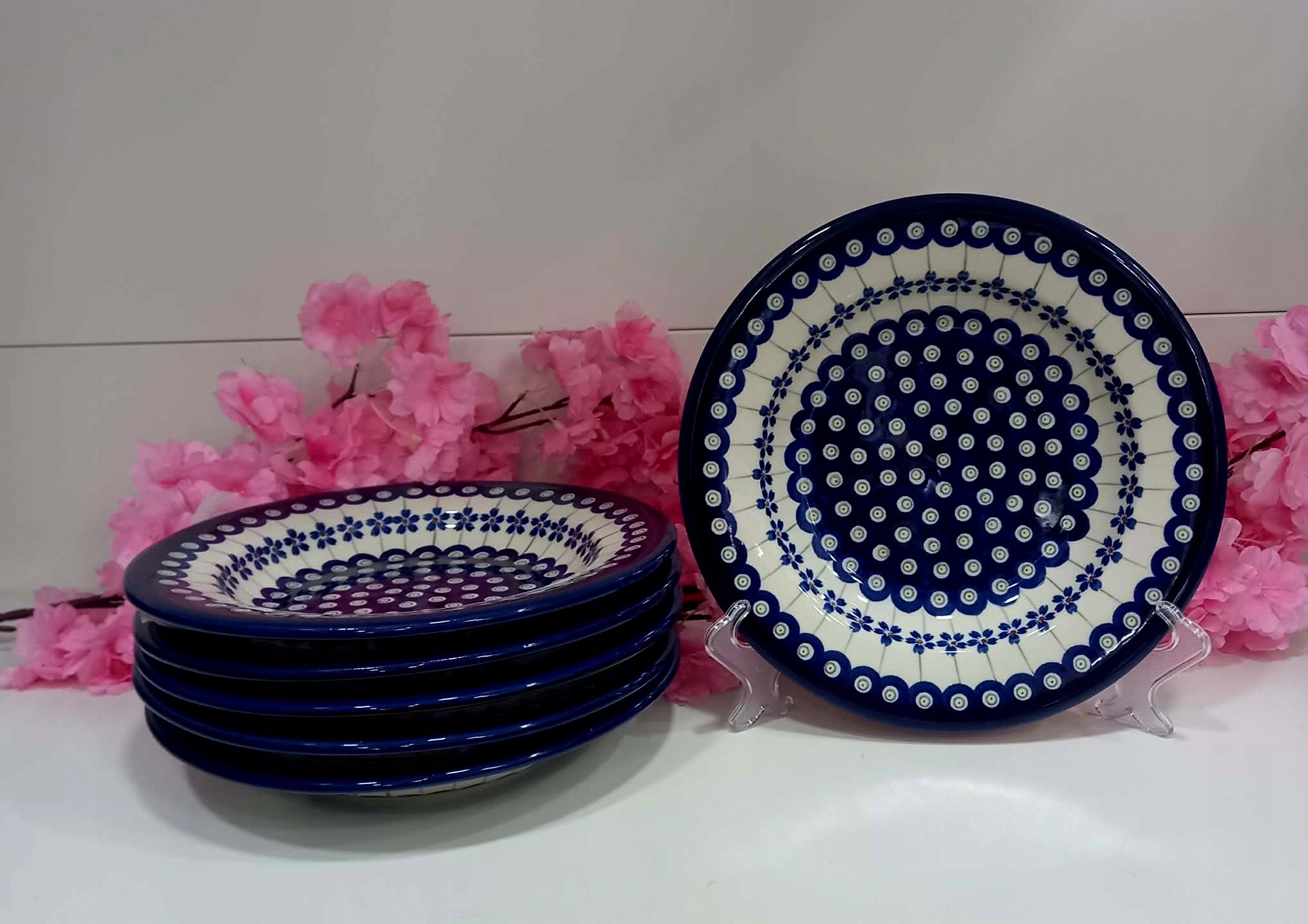 Bolesławiec Zestaw 6 X Talerz Obiadowy Głęboki 24 CM 500 ML 1419 Dek 166