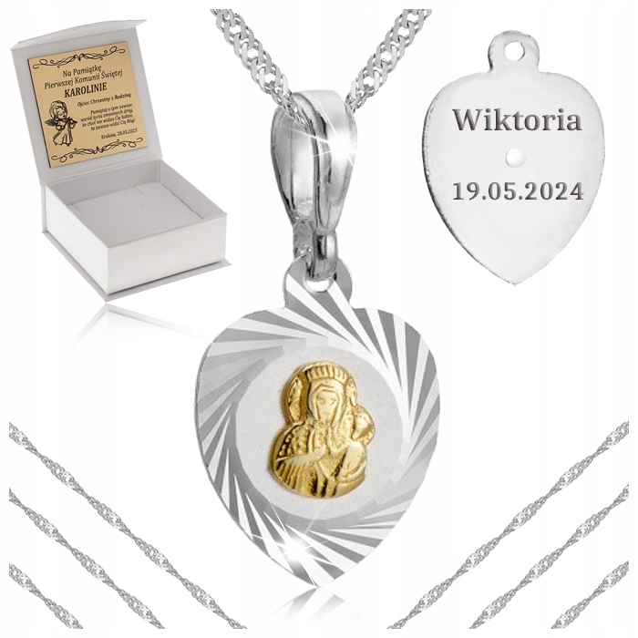 Stříbrný Řetízek Medailonek Matka Boží Srdce Pr 925 Dárek Svaté Přijímání Gravírování