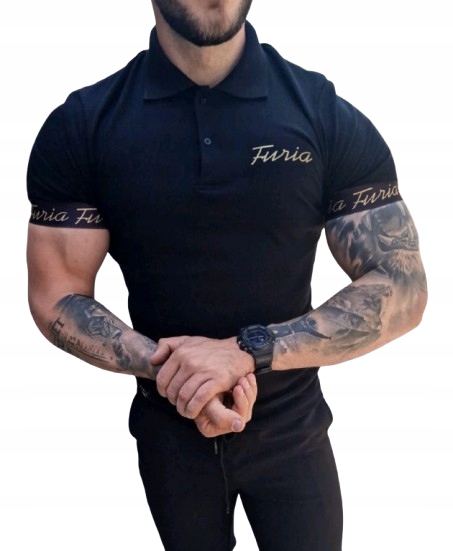 Furia Tričko Pánské Polo Páska Black/Gold S
