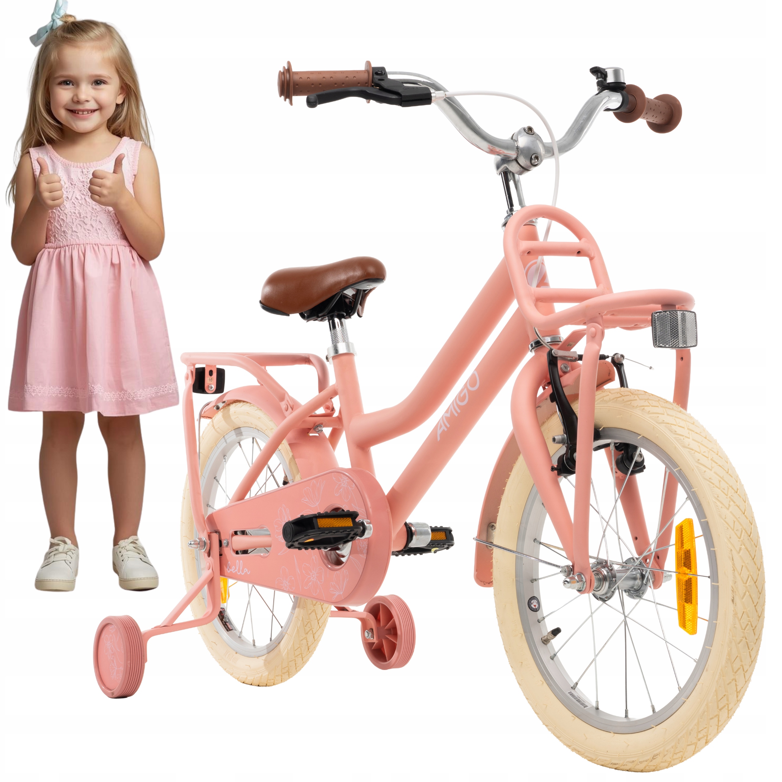 Rowerek dziecięcy 16 cali Różowy Lekki dla dziewczynki Kółka Boczne