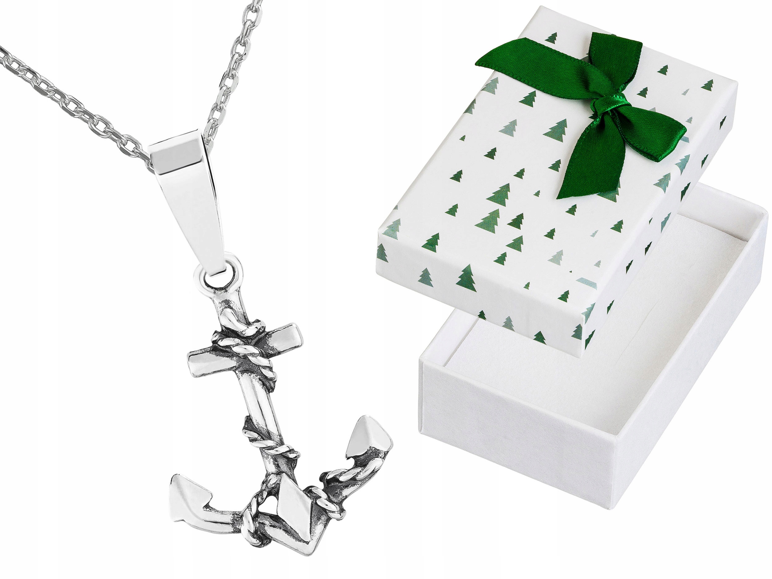 Dlouhý stříbrný oxidovaný náhrdelník Námořnická kotva Stříbro Ankr 55