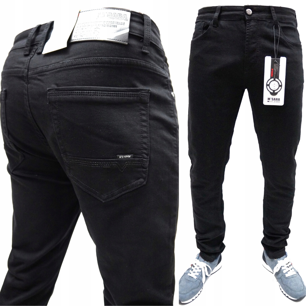 M.sara Denimové Pánské Džínové Kalhoty Zúžené Slim Elastické Černé W31 L32