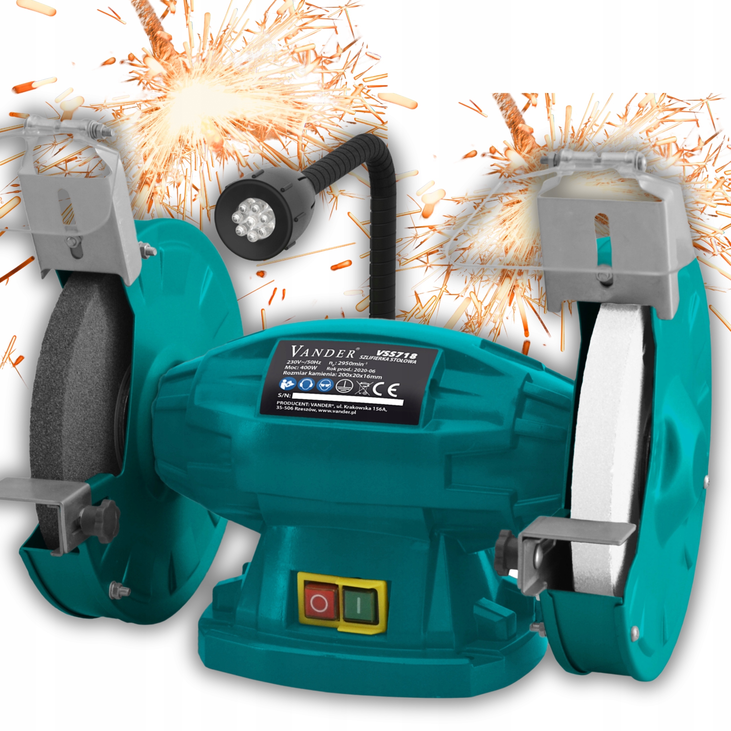 Szlifierka Stołowa 400W Tarcza 200mm Lampka Vander