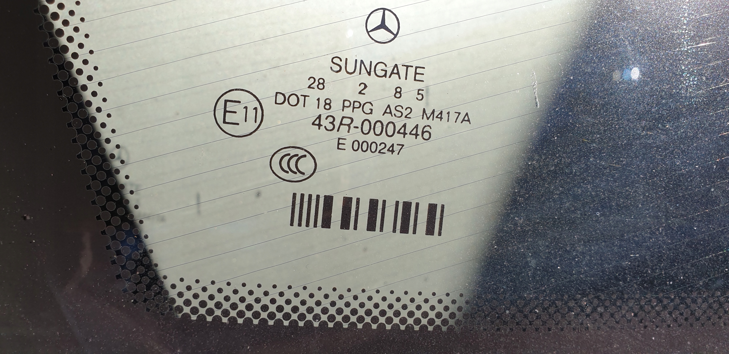 window rear rear part MERCEDES S W221 original AS2 SUNGATE DOT18 M417A