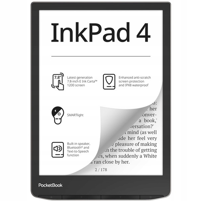 Čtečka Ebook Tablet PocketBook InkPad 4 32GB 7,8 Cali E-Ink IPX8 Reproduktor