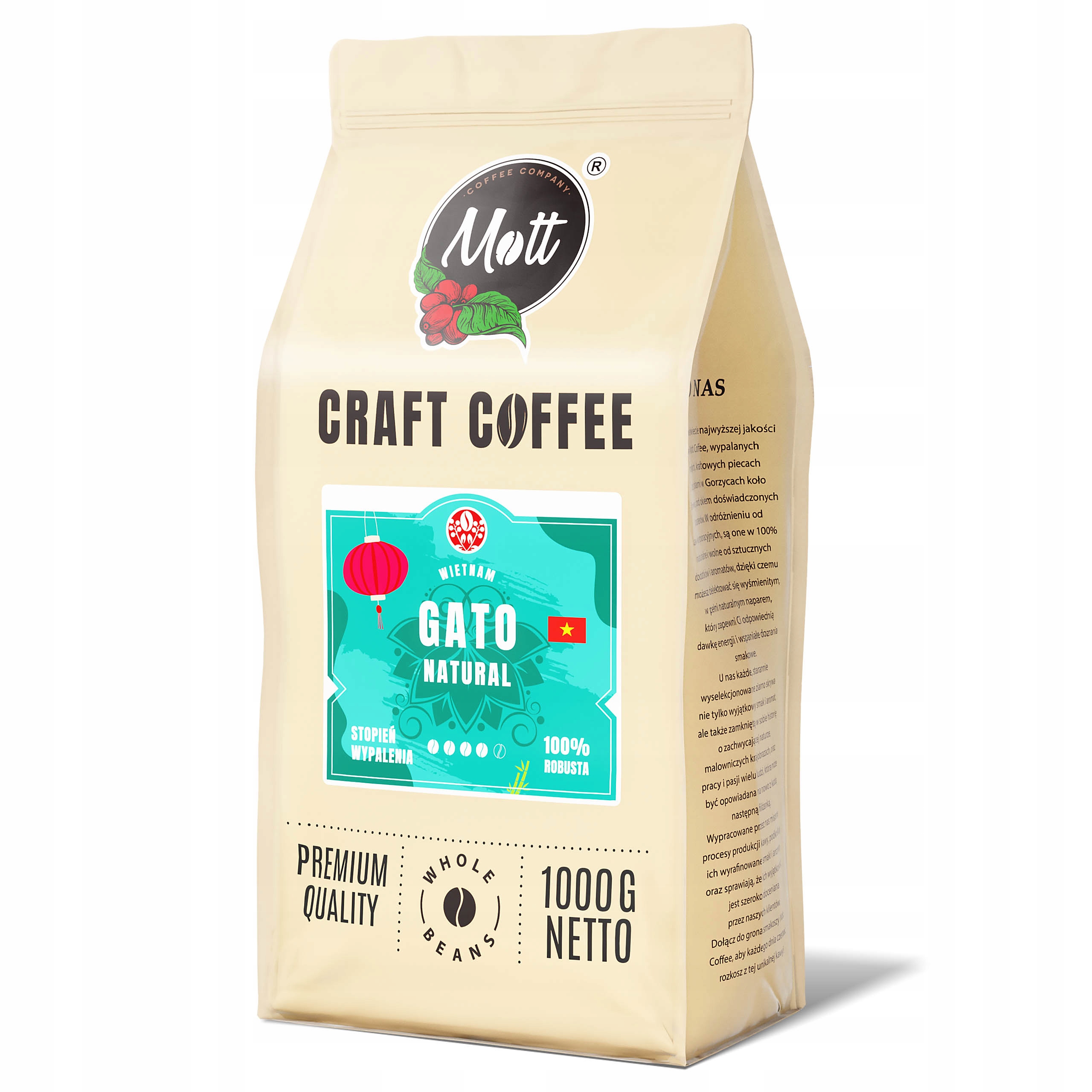 Levně Káva zrnková 100 % robusta čerstvě pražená Gato Mott Coffee 1 kg