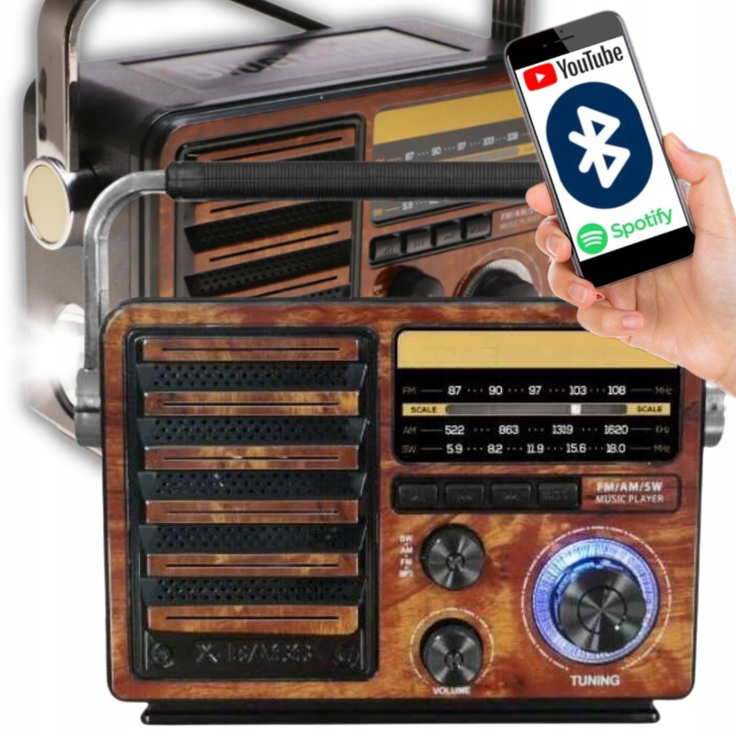 Retro Rádio Přenosné Bluetooth MP3 Na Baterie Akumulátor Síťová Svítilna