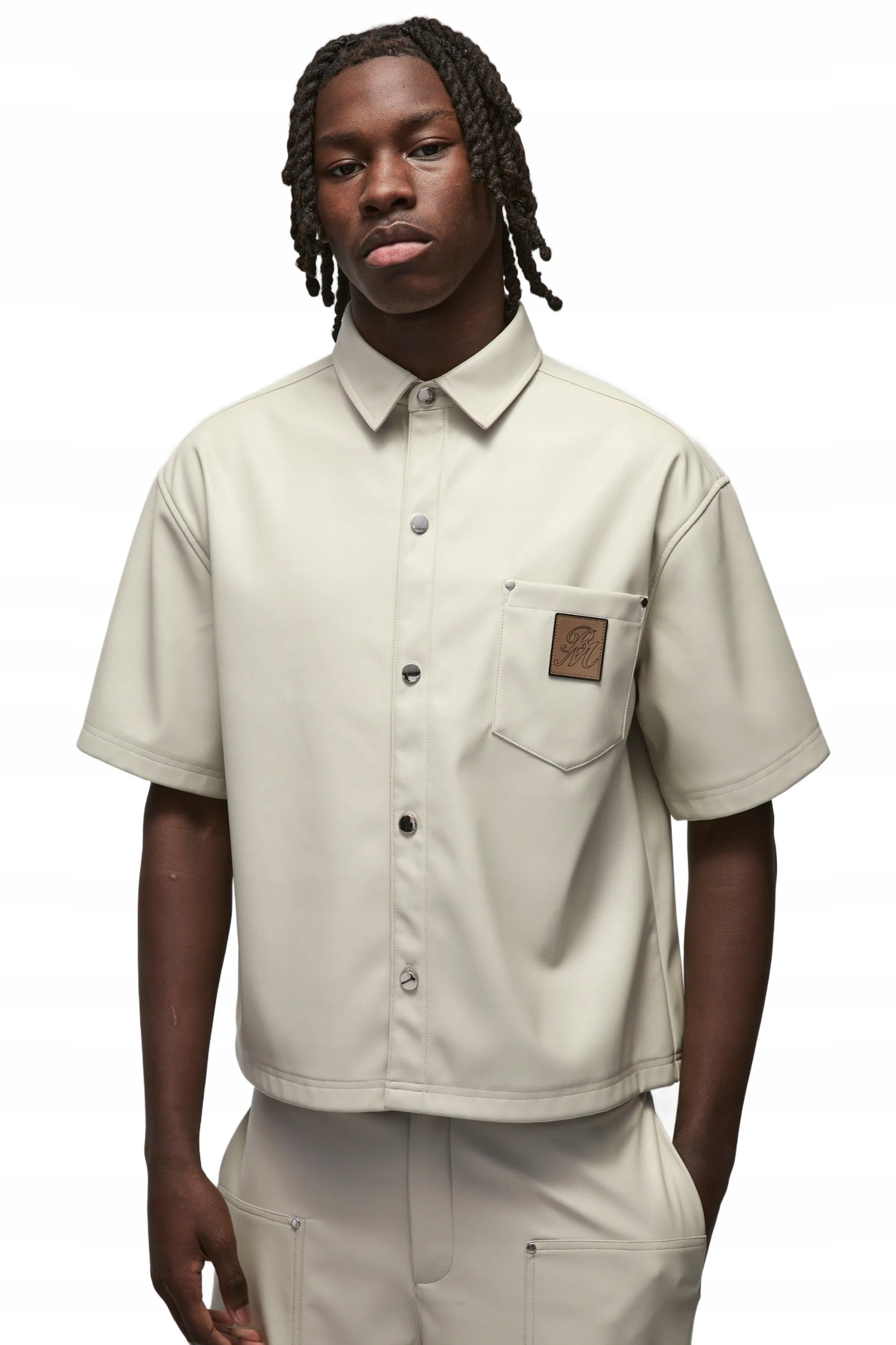 Boohooman Pánská Košile Béžová S Krátkým Rukávem A Nášivkou Casual M Z3A