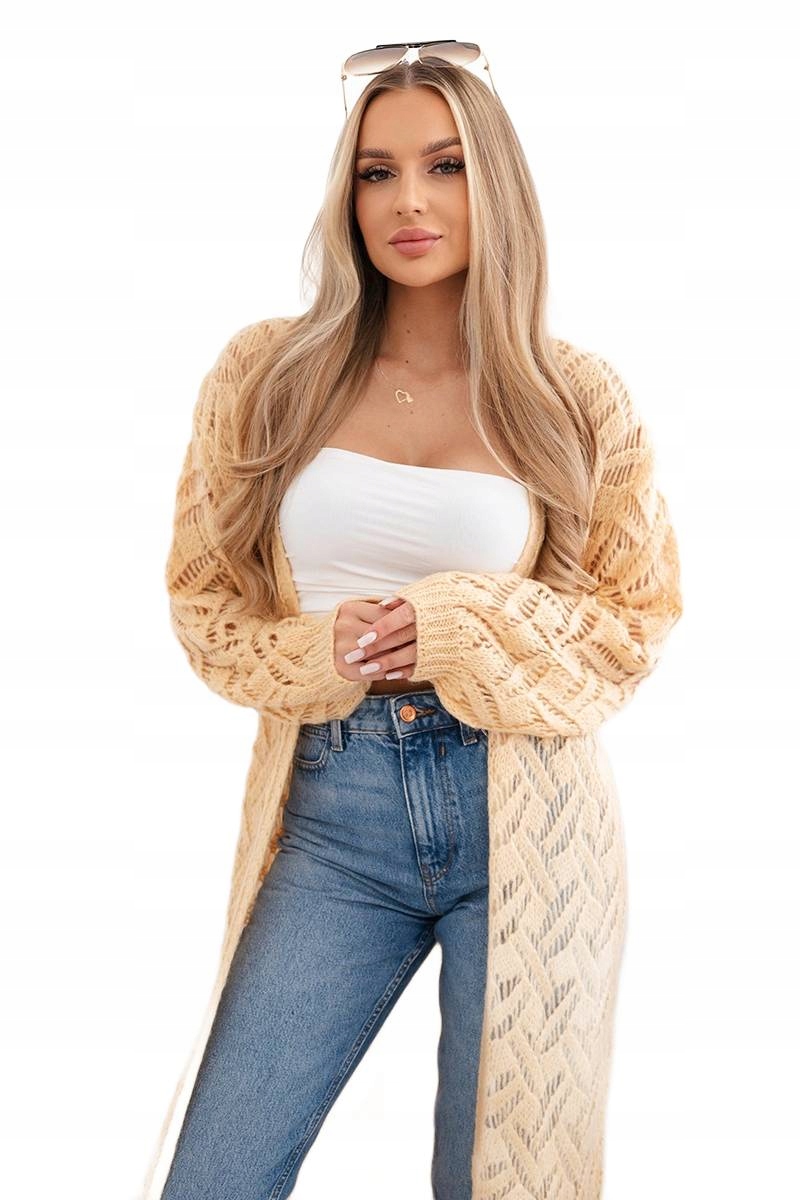 Dlouhý kardiganový svetr Kid Moher broskvový