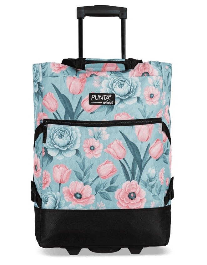 Punta taška nákupní vozík polyester motiv květin světle modré pozadí
