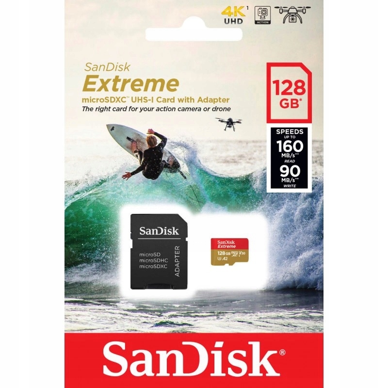 Sandisk 128 Gb micro Sd XC UHS3 Extreme 160MBs Gop