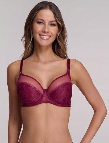 1396 Podprsenka soft Ava – bordová, krajková, s kosticemi