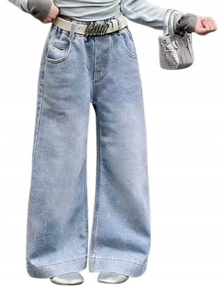 Jeansy premium 140 błękitne Wide Leg szerokie nogawki miękki denim dżins