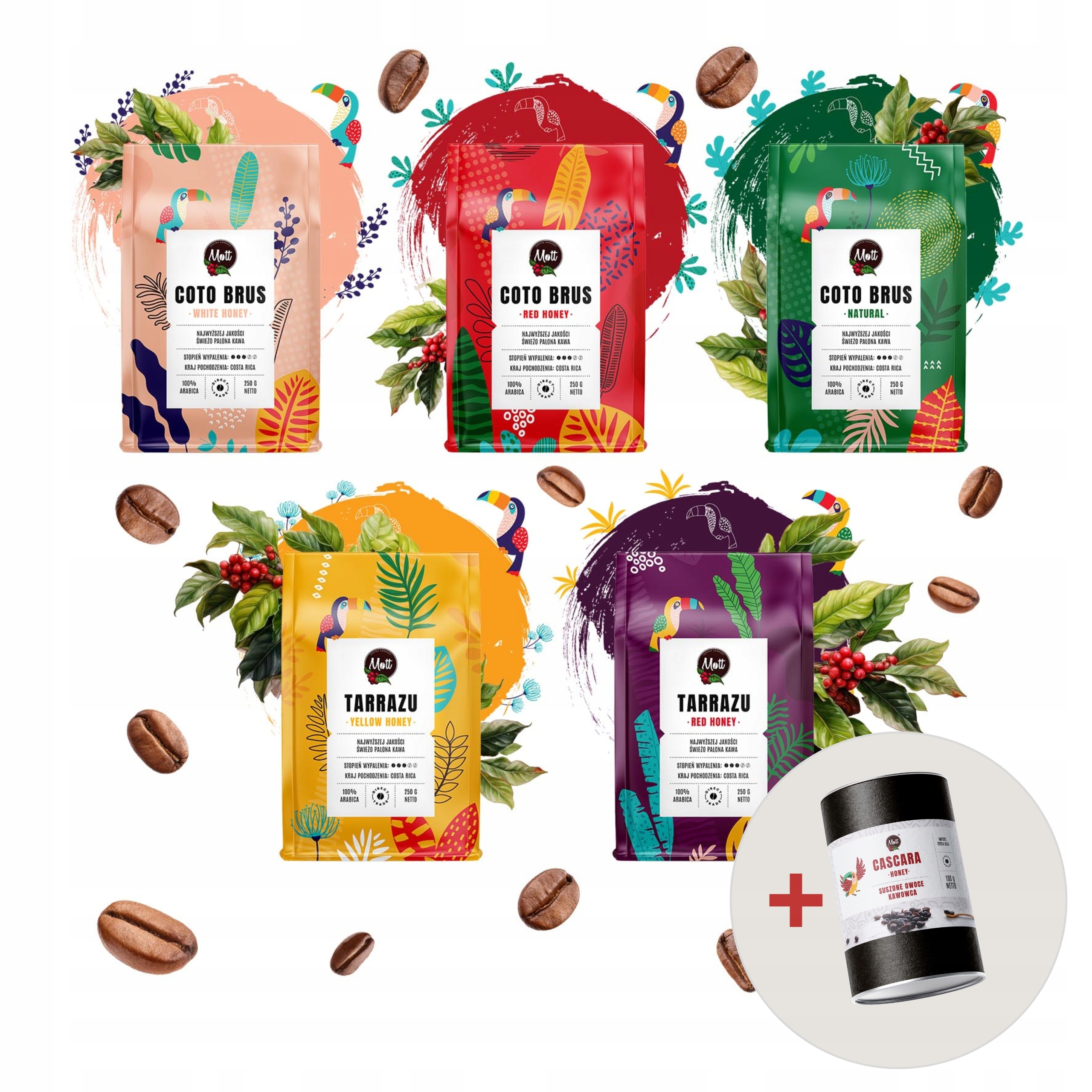 Sada zrnkových káv 5x250g 100% Arabica Kostarika Speciality dárek