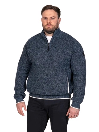 Pánský rozepínací svetr 1/4 modrý CALEB-D555 Velké velikosti [Velikost 3XL]