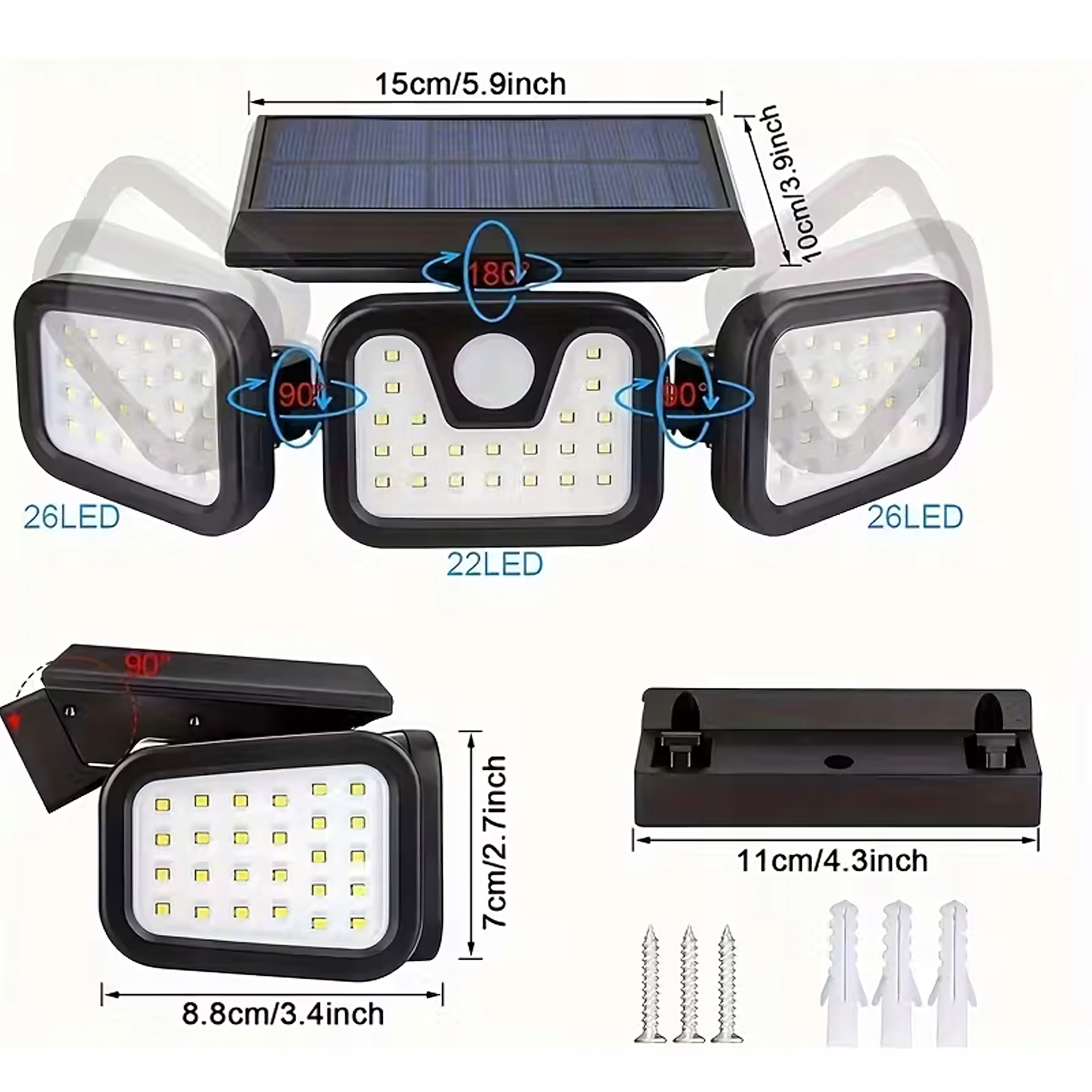 LAMPA SOLARNA ZEWNĘTRZNA Z CZUJNIKIEM RUCHU I ZMIERZCHU LED 3W1 DO OGRODU Długość 110 mm