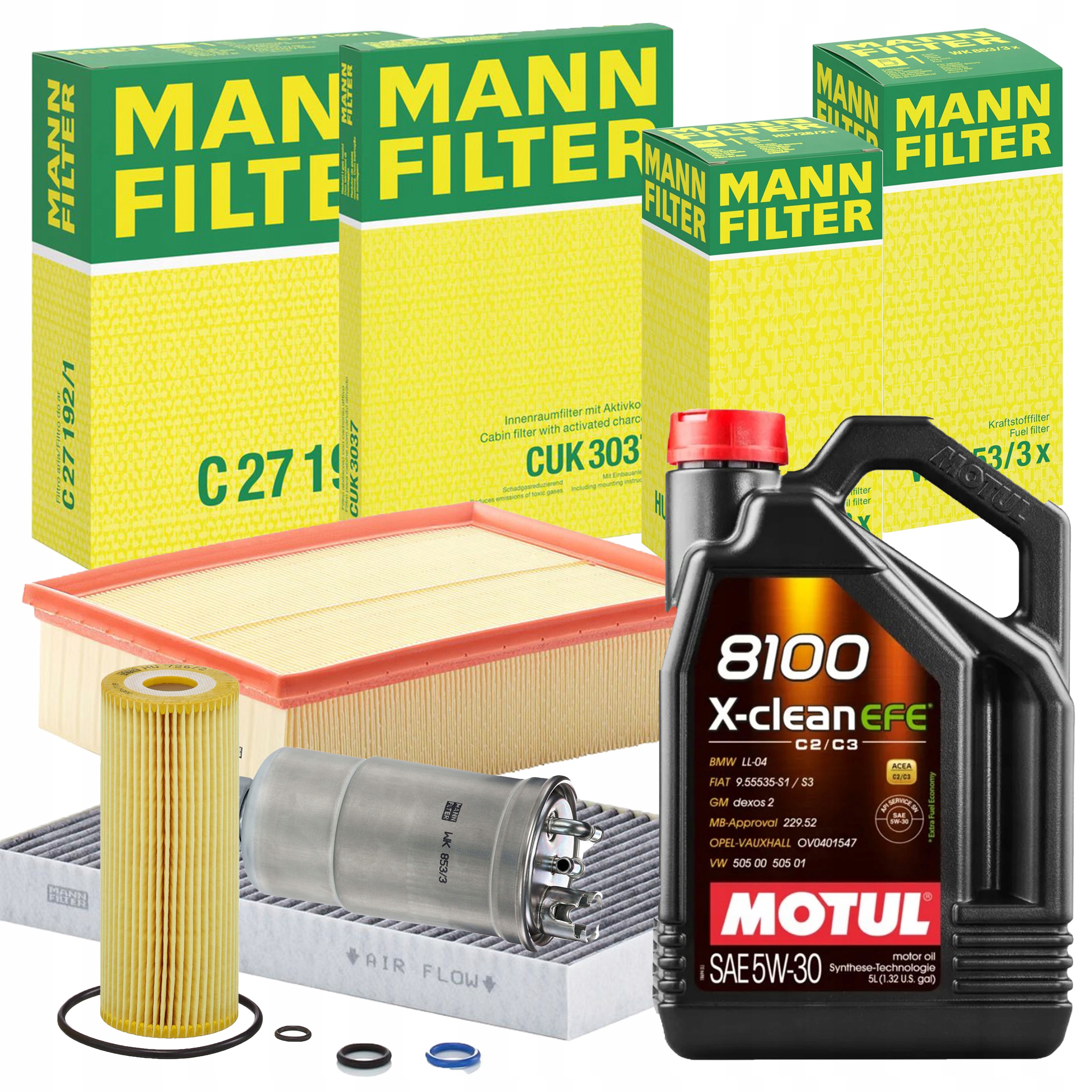 Sada 4 Filtrů Mann Filter Audi A4 B6 B7 1.9 2.0 Tdi Olej Motul 5V30 5 L