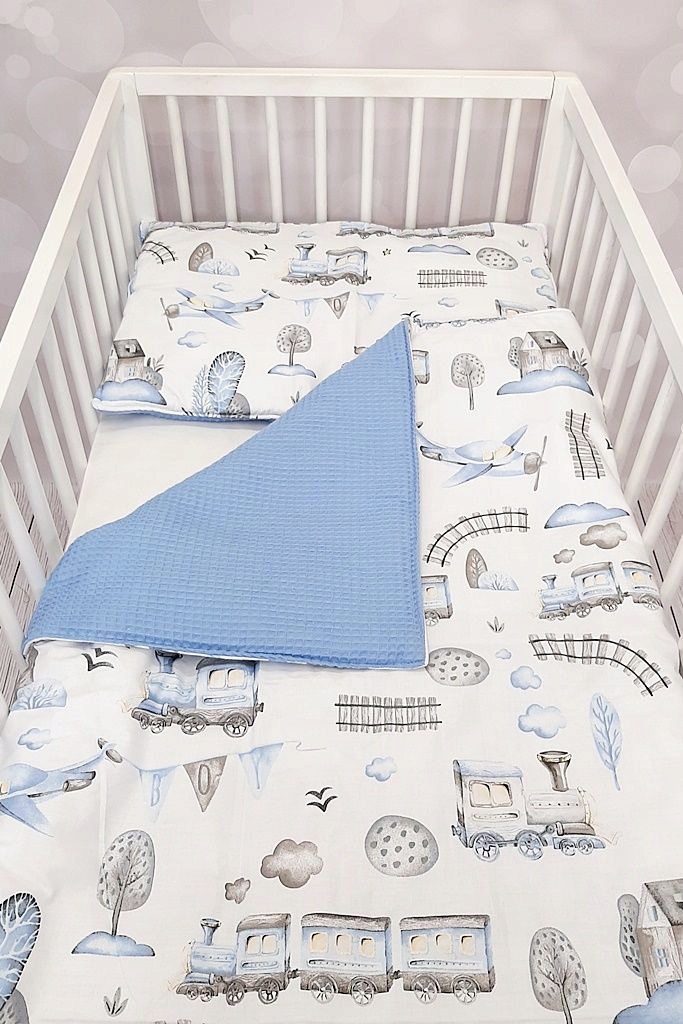 Zestaw do łóżeczka 6-el.kocyk wafel 100x77, rożek Marka Cyminka