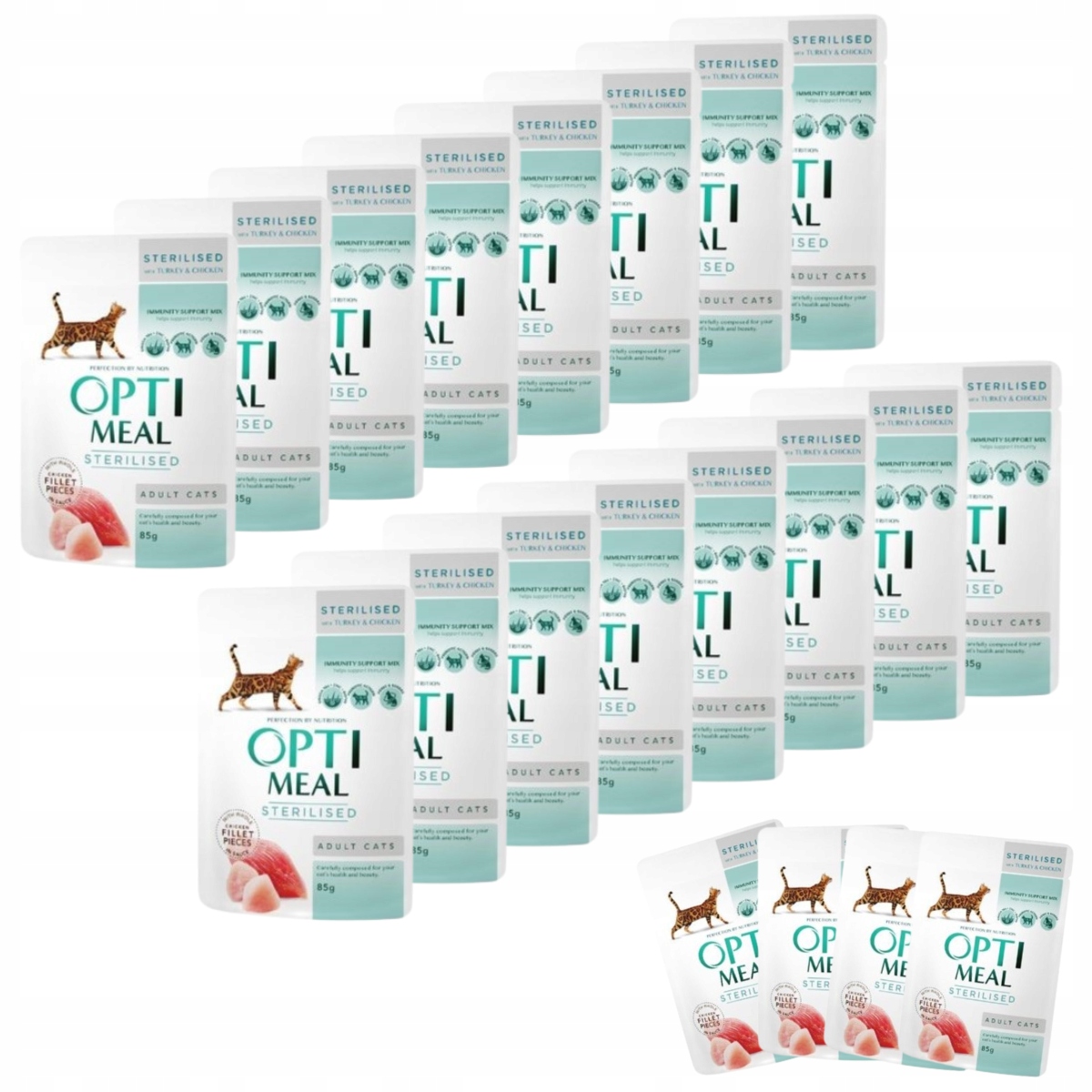 Levně Mokré krmivo pro kočky 48 x 85 g s krůtím a kuřecím masem Optimeal