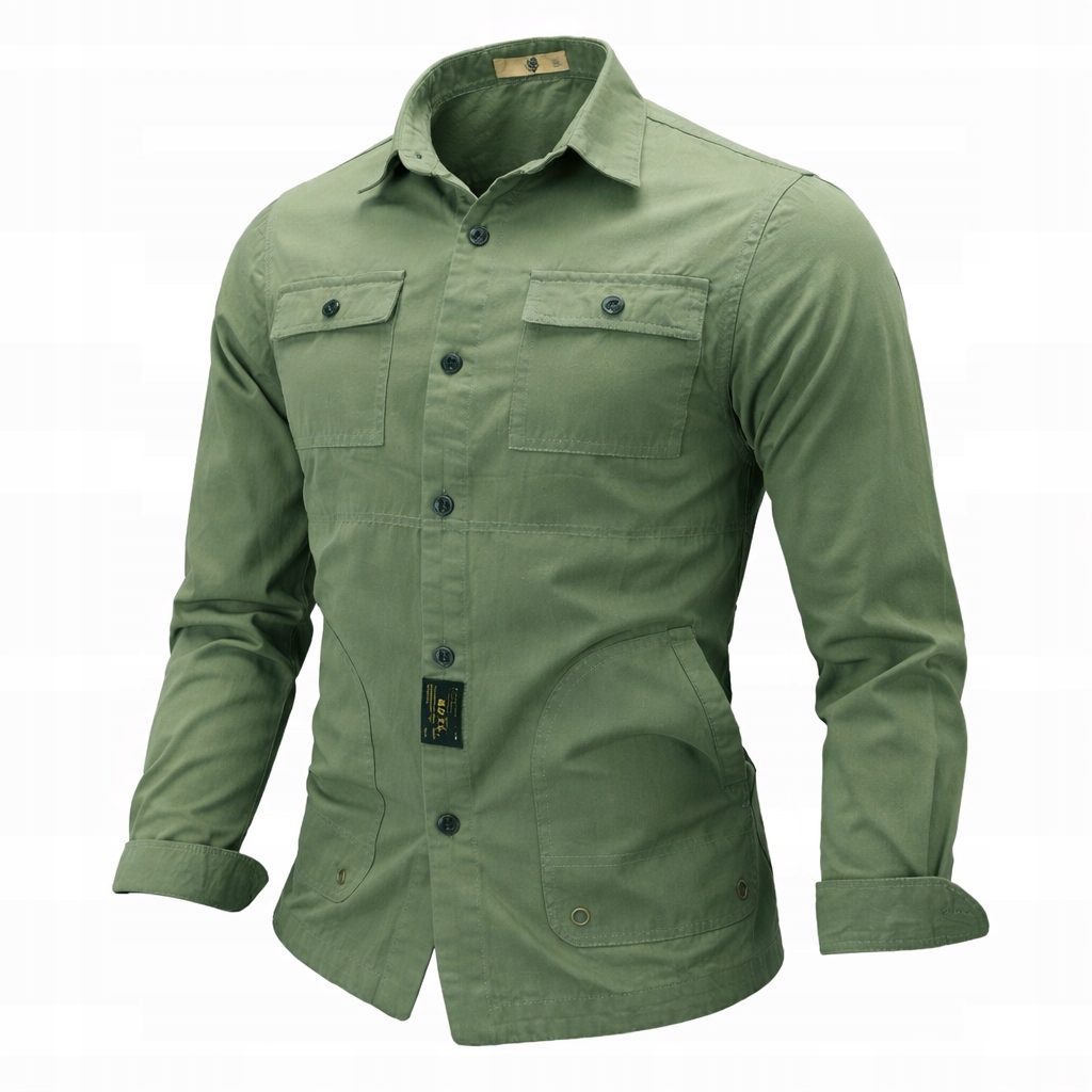 Koszula męska militarna taktyczna zielona bawełniana casual kieszenie