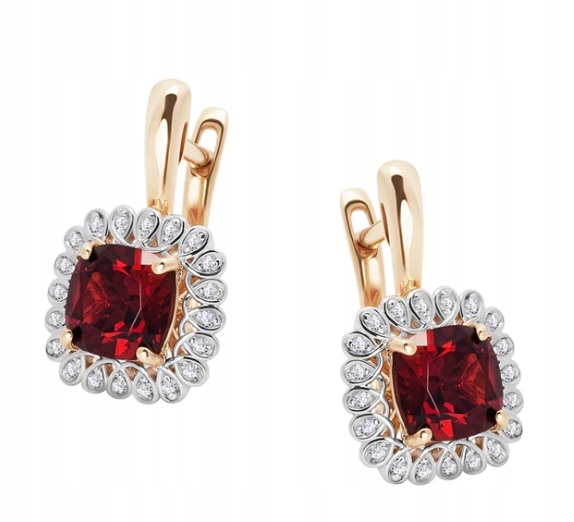 Złote Kolczyki z Granatem Diamentami 18147G Verona Jewellery