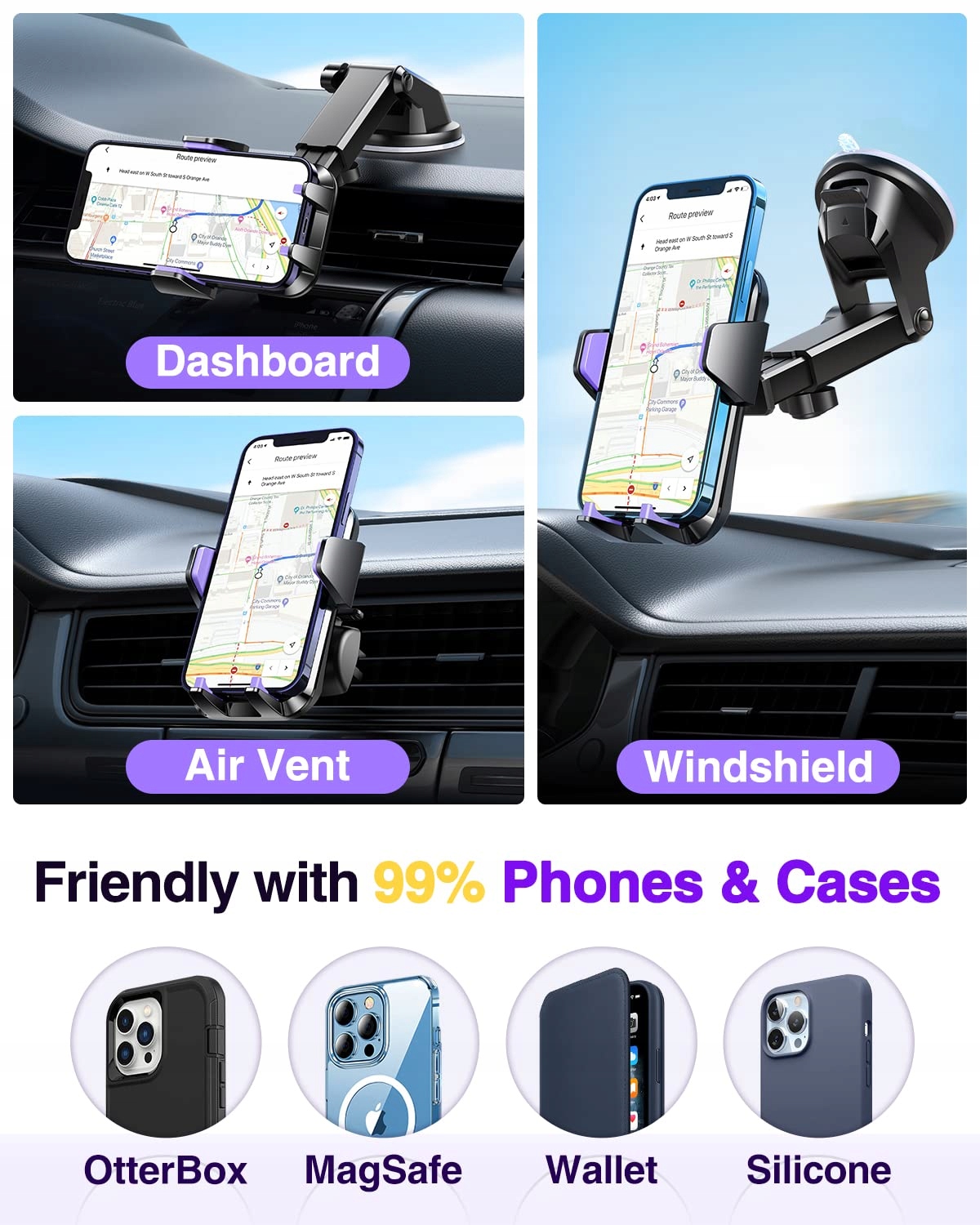 VANMASS Fioletowy Uchwyt Samochodowy 4w1 iPhone Android — miniatura 3
