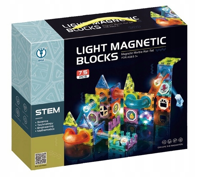 KLOCKI MAGNETYCZNE ŚWIECĄCY TOR KULKOWY PANELE Liczba elementów 75 szt.
