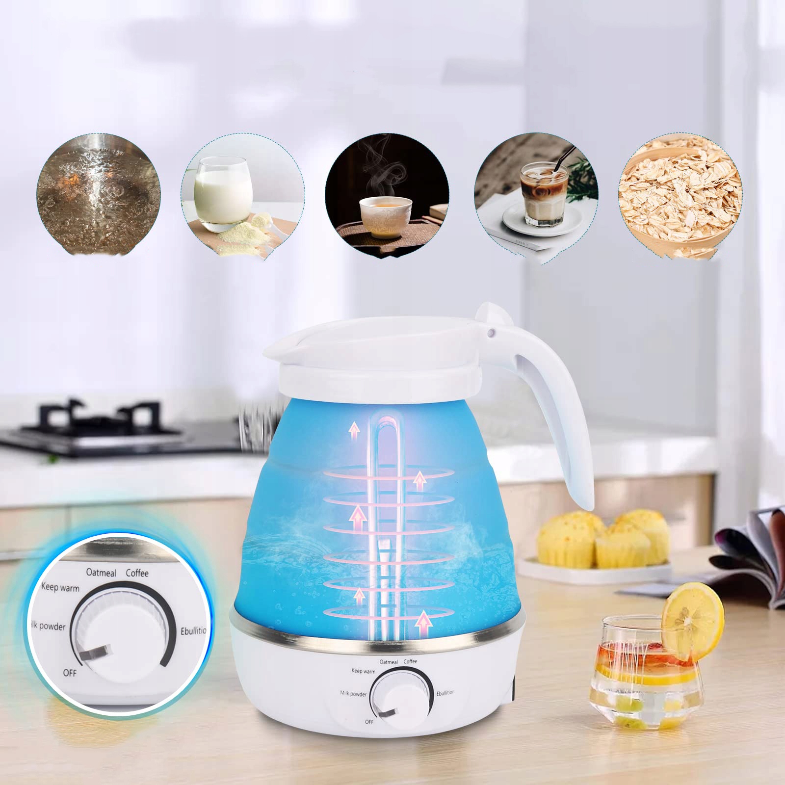 SKŁADANY CZAJNIK, MAŁY CZAJNIK PODRÓŻNY,NA KEMPING Grzałka spiralna