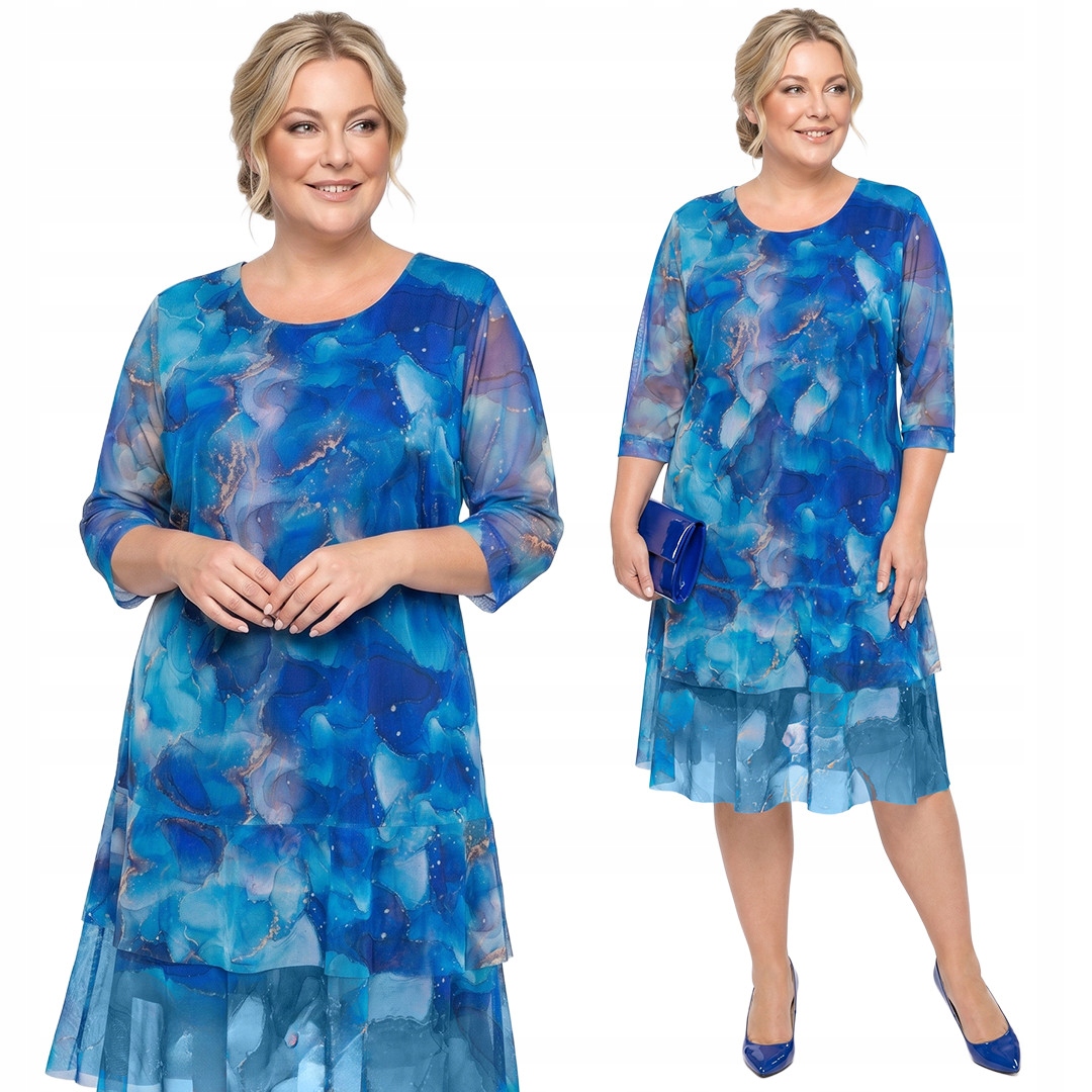 Modro-chrpová šaty plus size velikost 64
