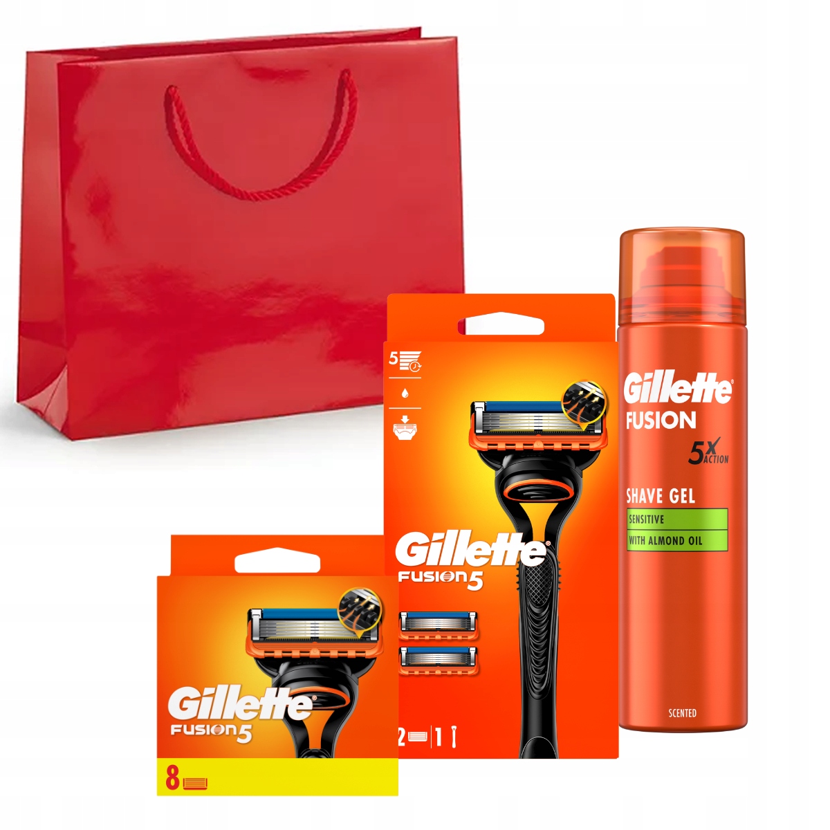 Zestaw Gillette Fusion5 Maszynka, 2 wkłady 8 wkładów Żel do golenia