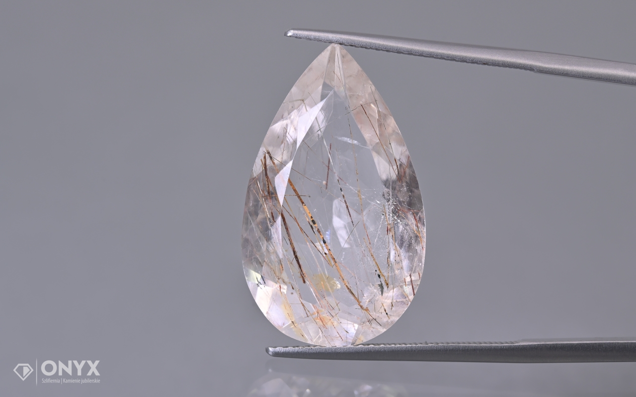 Křemen s rutilem fazetovaná slza 24x14,5 mm