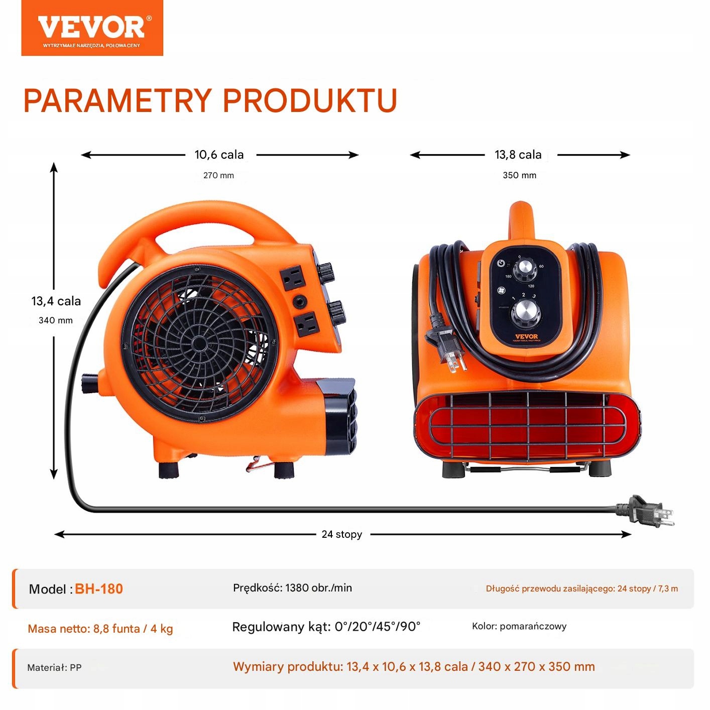 Dmuchawa Podłogowa 170 W 3 Prędkości Marka Vevor