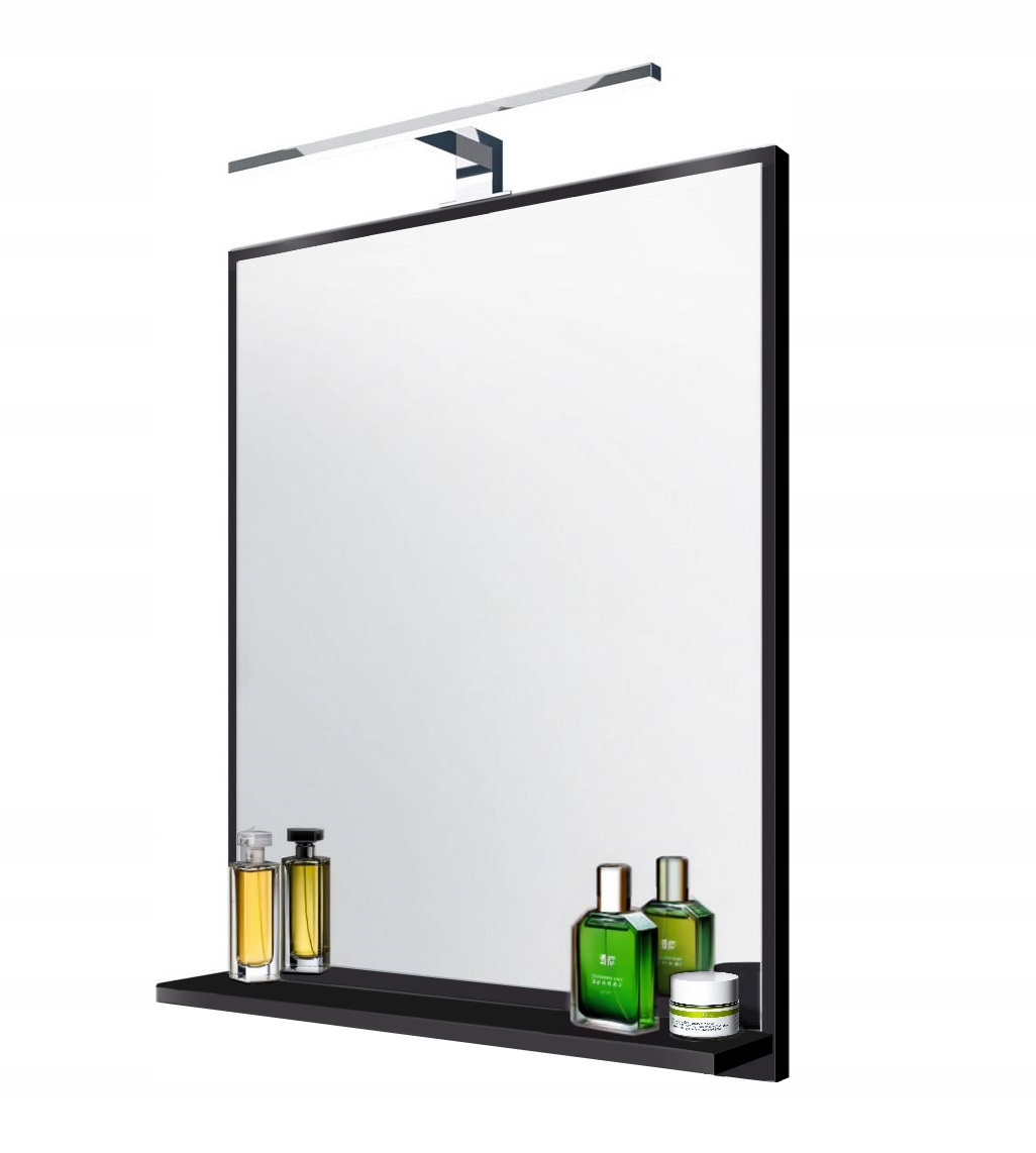 Zrcadlo koupelnové zrcadlo obdélníkové závěsné 640x520 s Led policí černé