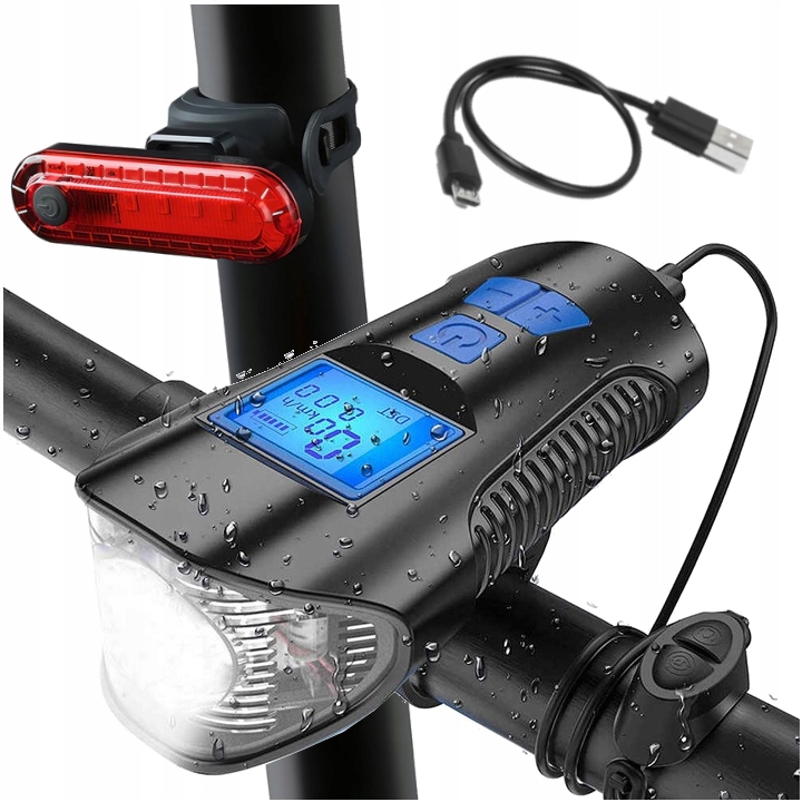 ZESTAW LAMPKA ROWEROWA LED PRZEDNIA + TYLNA USB