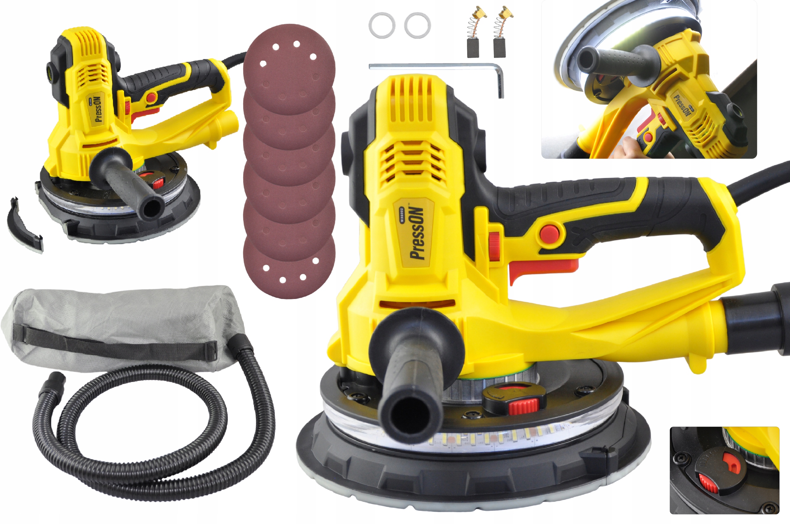 Szlifierka do Gipsu Gładzi Tynków Tynku Ścian Sufitów Led 360° 12x Papier