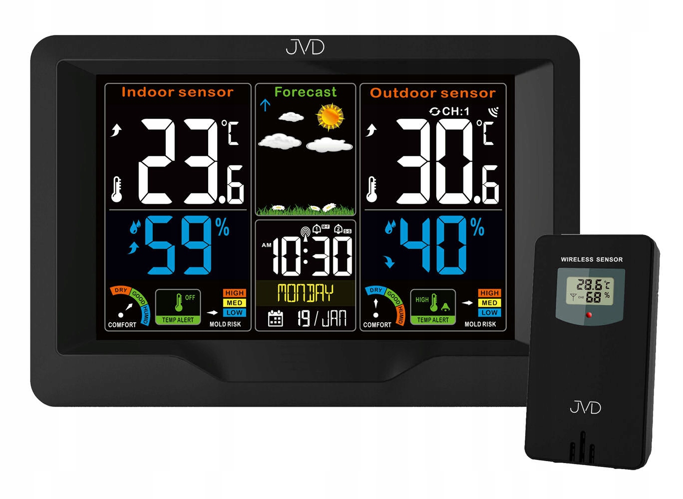Farebná Meteorologická Stanica Jvd RB3383 Alarmy Sonda Dcf