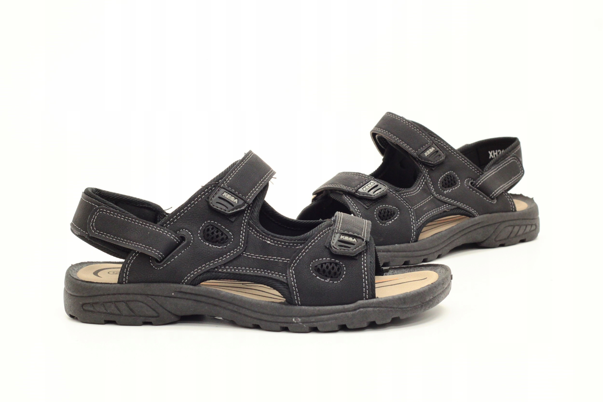 SANDAŁY MĘSKIE CZARNE SPORTOWE REGULACJA NA RZEP Długość wkładki 28 cm