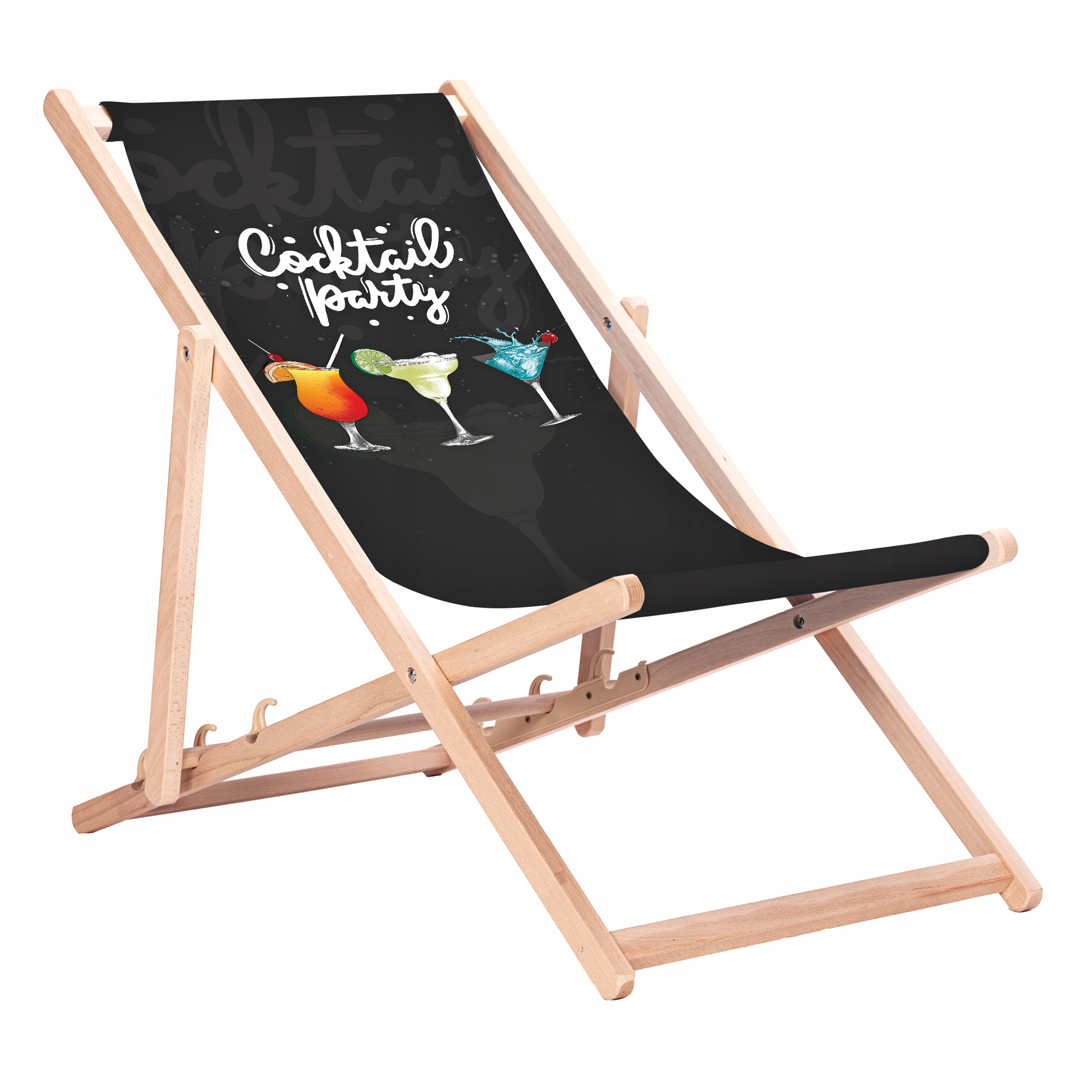 Leżak Drewniany Plażowy z Nadrukami Cocktail Party Bukowe Leżaki KN139