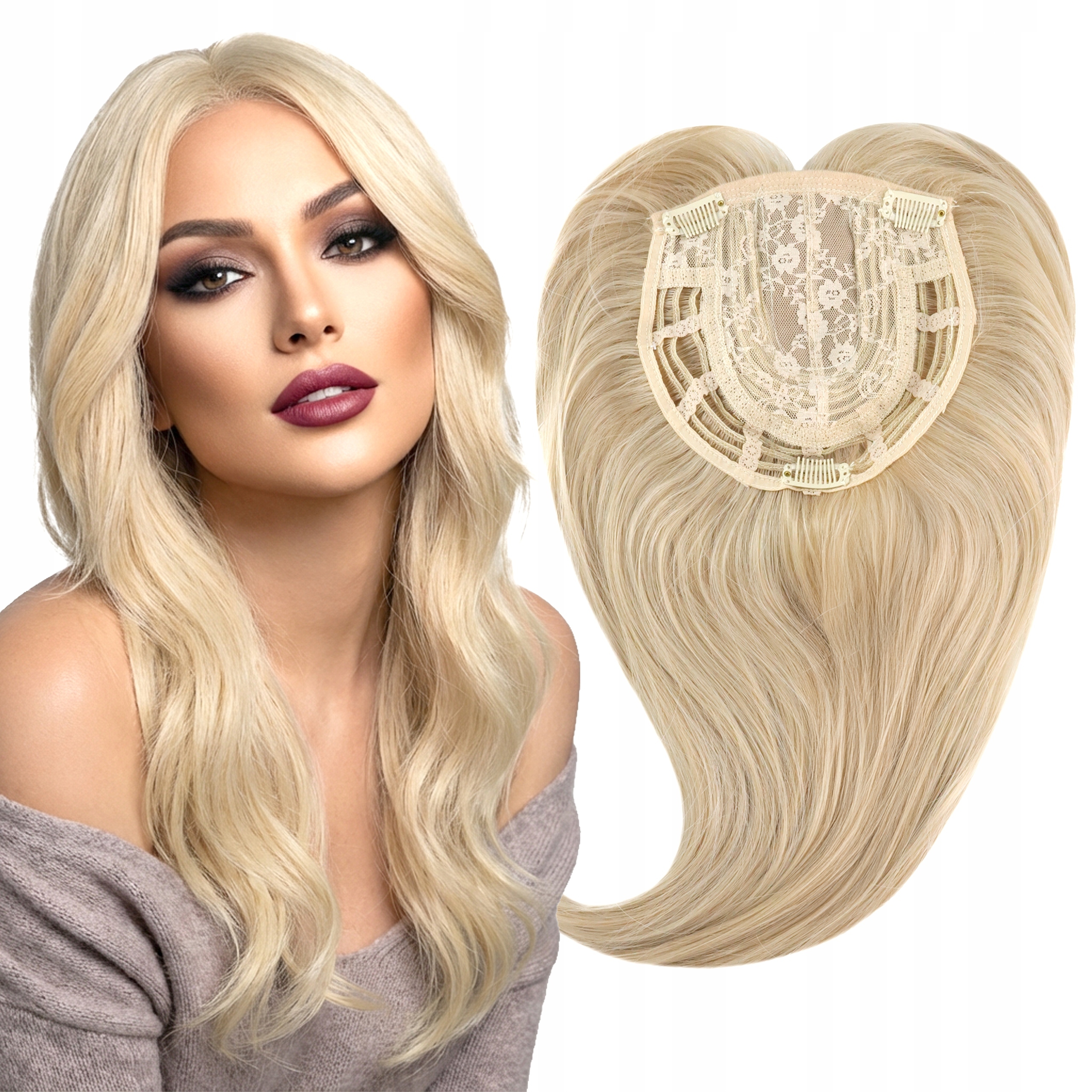 Topper Tupet z syntetických vlasů Clipin Klipsy Grzywka Blond 50 cm