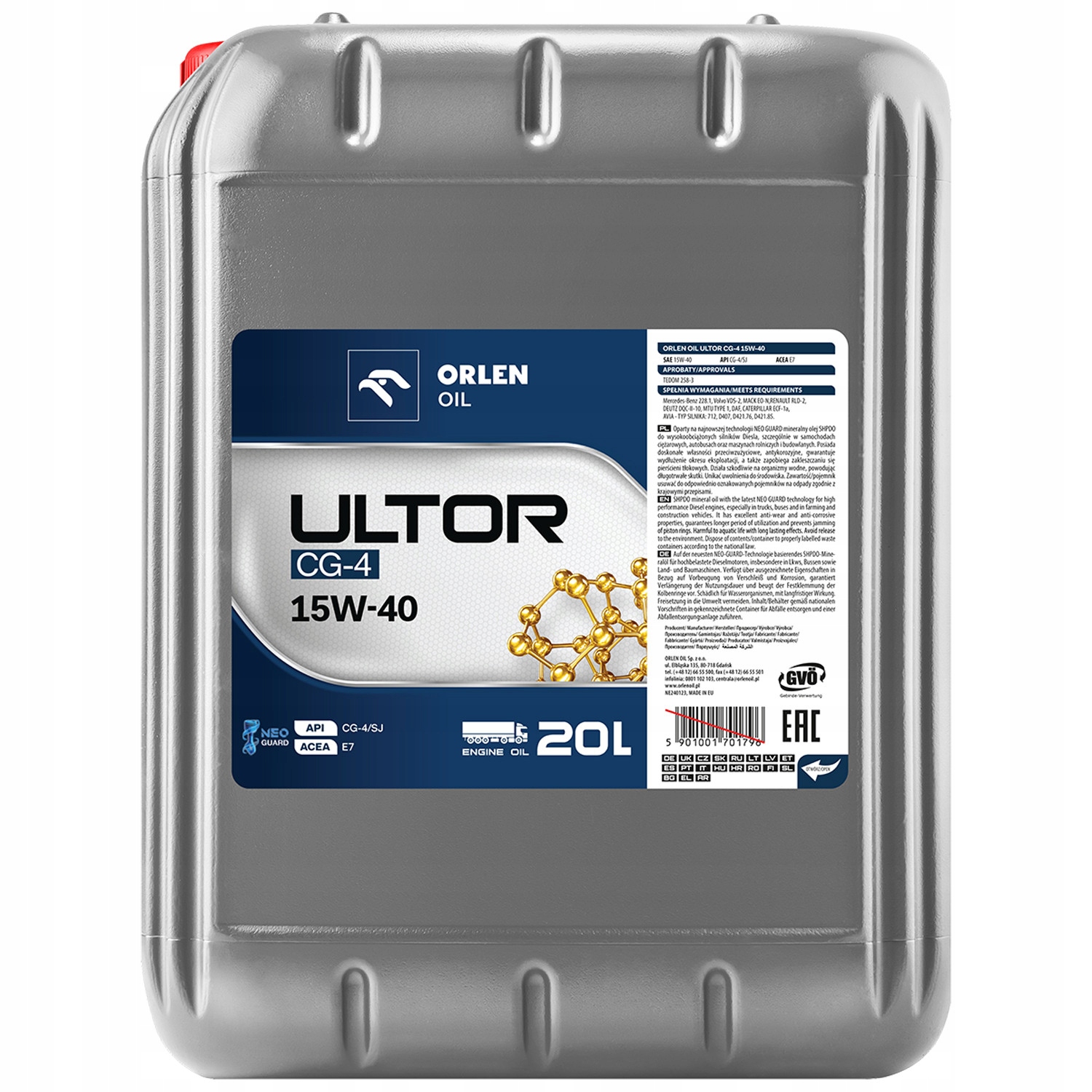 Motorový olej Ultor (20L) 15W40, Api CG-4, Sj, Acea E7, Caterpillar E