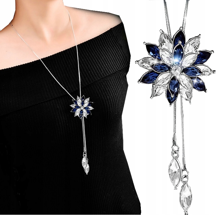 

Naszyjnik długi srebrny łańcuszek kryształ Kwiat