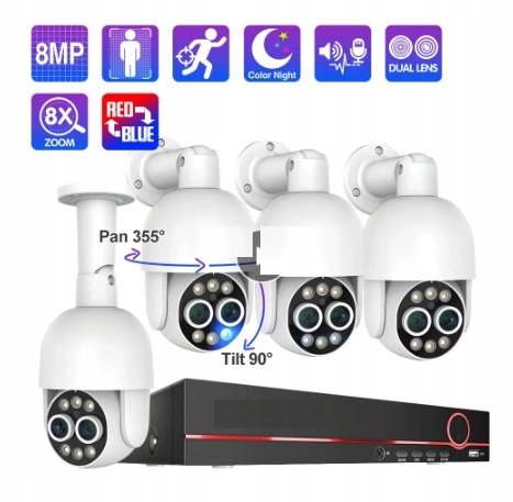 Sada Rotačných Kamier S Dvojitým Objektívom 8MP