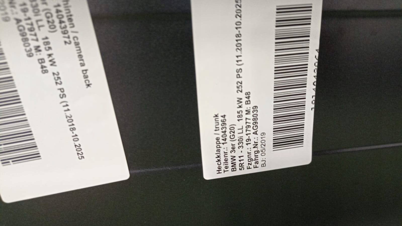 BMW 3 G20 trunk door boot KAMERA colour 490