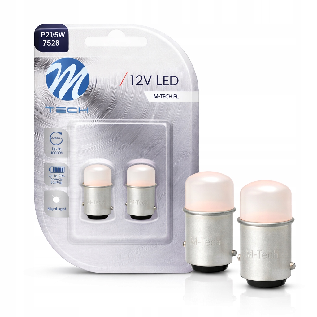 Żarówki P21/5W BaY15D Led 12V 9xSMD3014 białe M-tech 2szt.