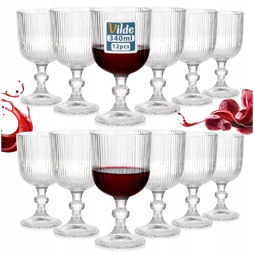 12 x Skleničky Ryflované na víno, bílá červená voda, skleněné dezerty