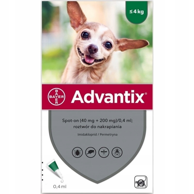 Bayer Advantix do 4kg 4x0,4ml pchły/kleszcze