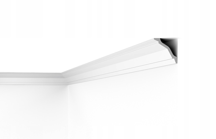 stropní lišta jednoduchá, tvrdá, hladká 7,5 cm, fazeta, římsa, blenda