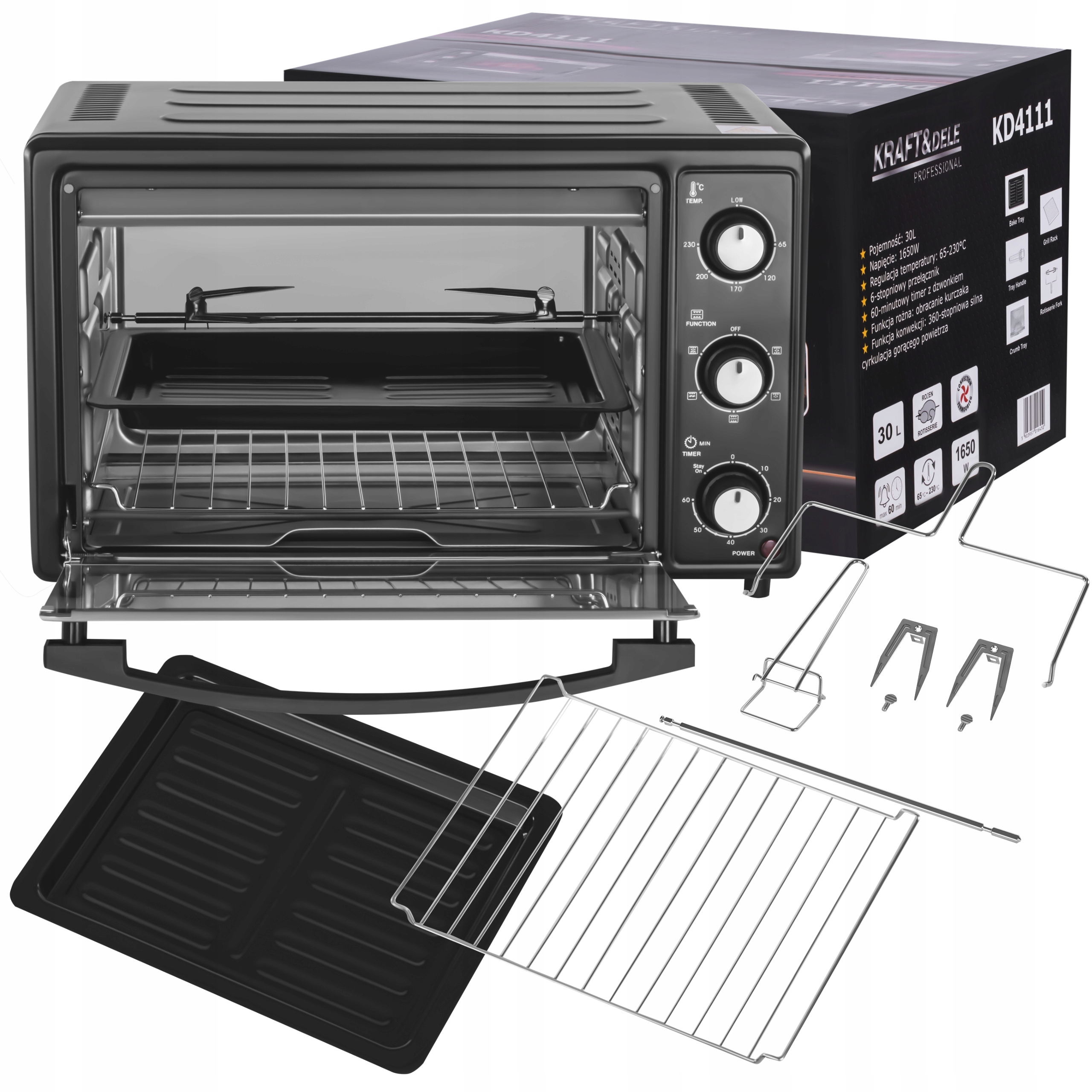 Elektrický Sporák 30 L 1650 W, Funkce Rožně Příslušenství Kraftdele KD4111