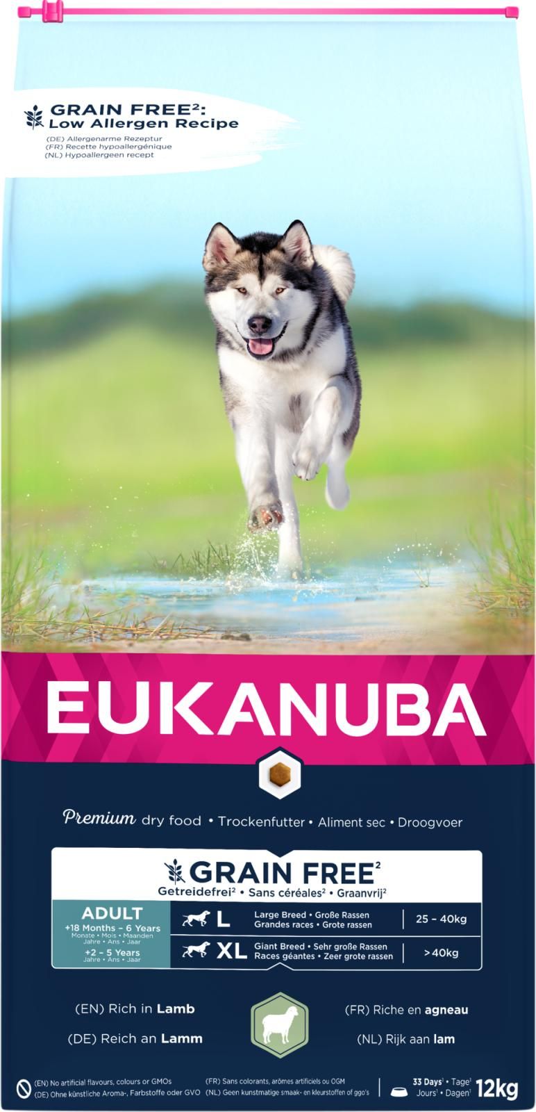 Eukanuba Grain Free L Jagnięcina dla dorosłych psów L/XL 12kg Nowa Szata