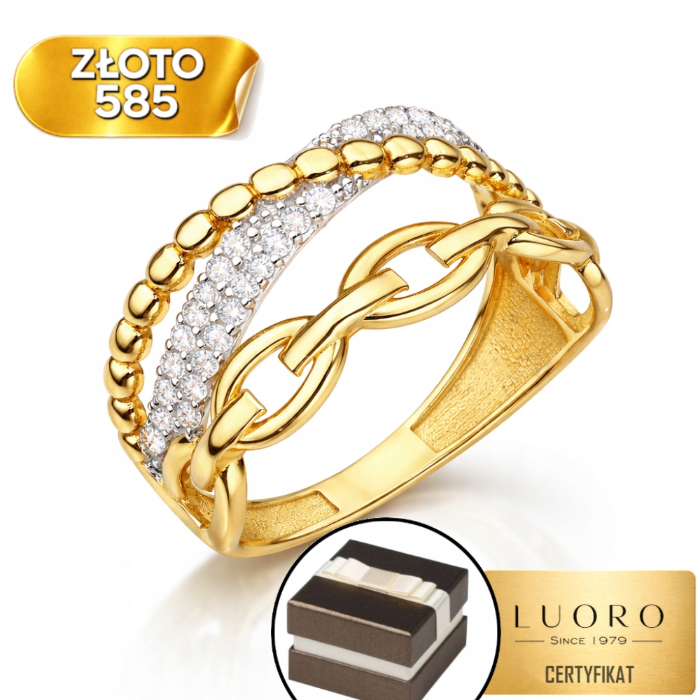 Prstýnek Dvojitý 585 14K Se Zirkony, Hladké Kuličky R12